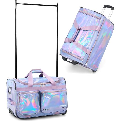 Fanwoli 23 Dance Bag with Garment Rack | Prism-Glowing Collection | Waterproof Iridescent Fabric | Ideal Competition Duffle Bag for Dancer Cheerleader Little Princess | Mermaid Seablue