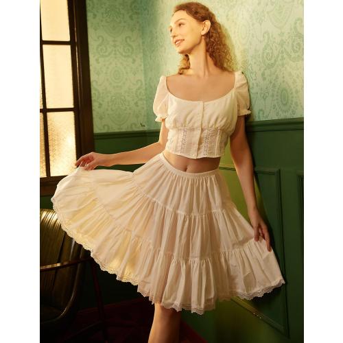 Size M BEAUTELICATE Women 100% Cotton Skirt 3 Tiered A-Line Retro Medieval Skirt