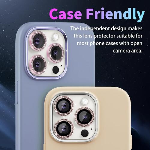Camera Lens Protector for iPhone 14 Pro/iPhone 14 Pro Max, Individual Tempered Glass Aluminum Alloy Ring Lens Cover with Installation Tray Fit for iPhone 14 Pro/14 Pro Max Diamond Pink