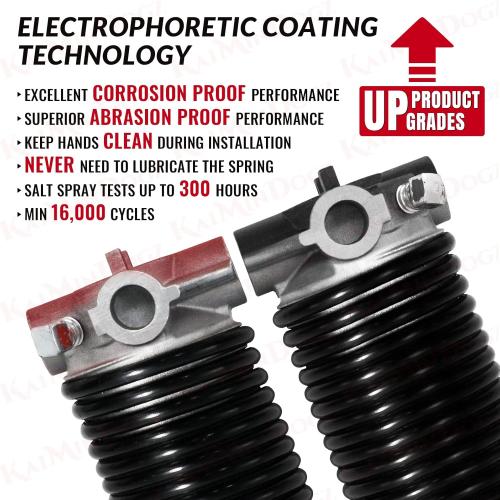 Pair of 2 Garage Door Torsion Springs Set with Non-Slip Winding Bars&Gloves, High Quality Precision Electrophoresis Oil-Free Black Coated for Replacement, MIN 16,000 Cycles (0.273x2''x38'')