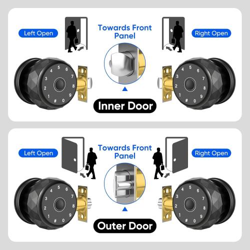 Smart Door Knob Fingerprint Door Lock with Keypad, Keyless Entry Deadbolt for Front Door, Smart Auto Lock Deadbolt with Phone/Watch App Control, Biometric Fingerprint Gate Knob with 6 Ways to Unlock