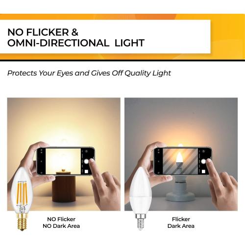 Hizashi 90 CRI Candelabra LED Light Bulbs 60 Watt, 2700K Warm White, E12 LED Bulb Dimmable, B11 Chandelier Light Bulbs, 6W, 550LM, Candle Light Bulbs, UL Listed, 12 Pack