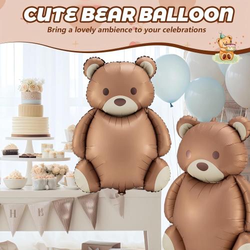 Simgoing 12 Pcs 21x35'' Big Brown Bear Balloons Matte Cartoon Bear Foil Birthday Balloons for Home Decor Jungle Animal Farm Safari Zoo Woodland Themed Party Baby Shower Decoration Supplies (Classic)