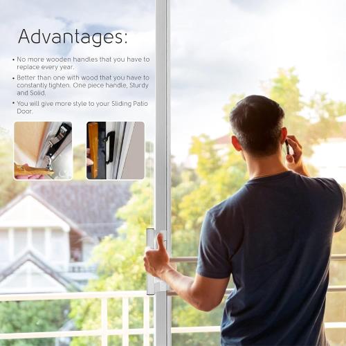 Sliding Glass Door Handle Set with Interior and Exterior Handles, 6-5/8, Fits 1 to 1-1/8 Thick Doors. (White- Straight Handle 2 Sides, Straight Tube Handle with Key)