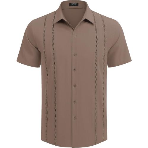 COOFANDY Men's Cuban Guayabera Shirt Short Sleeve Button Down Shirts Casual Summer Beach Linen Shirts (XL)
