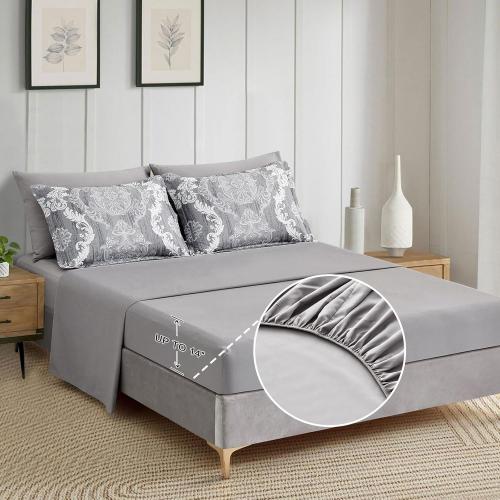 Grey Comforter  Damask Texture Gray Bed in a Bag Microfiber Boho Comforter