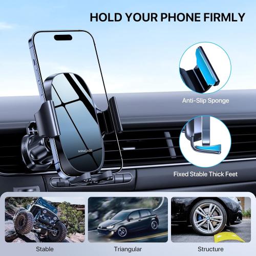 Miracase Upgraded Wider Clamp Phone Holders for Your Car, Metal Hook Air Vent Car Mount [Thick Cases Friendly] Automobile Hands Free Compatible with iPhone 17/16/15/14/13 Series All Smartphone