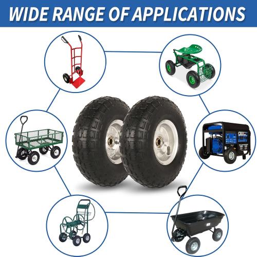 2Pack 4.10/3.50-4 Tire and Wheel, 10 Pneumatic Tire, with 2.25 Offset Hub, 5/8 Axle Bore Hole, Sealed Bearings, for Hand Truck Trolley Dolly Garden Wagon Cart Wheel Replacement, 2 Pack