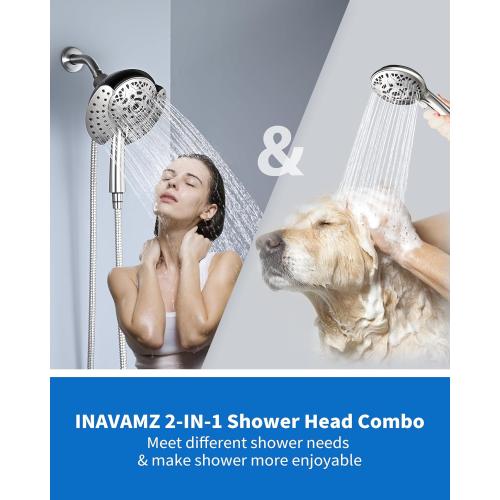 Shower Heads with Handheld Spray Combo: 7.2 Rainfall Shower Head & Handheld Shower Head 2-IN-1 Shower Head with 60 Rotatable Stainless Steel Hose Nickel, Shower Trim Systems