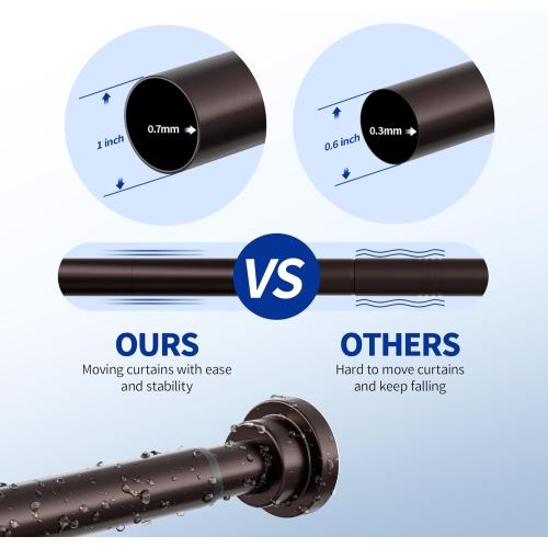 Mcrbeay Shower Curtain Rod, 1 Diameter Heavy Duty Tension Shower Rod | Adjustable 28-74 inch, Non Slip No Drill Spring Loaded Curtain Rod For Bathroom, Shower Stall, No Rust, Bronze