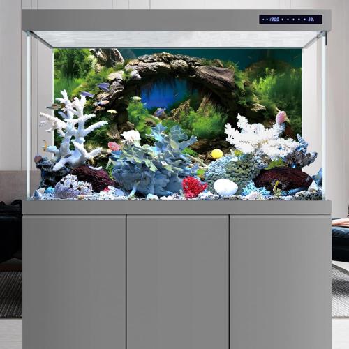 48x24 in Arch Stone Aquarium Backdrop Aquatic Plant Fish Tank Background | AWERT River Bed & Lake Vinyl Terrarium Background