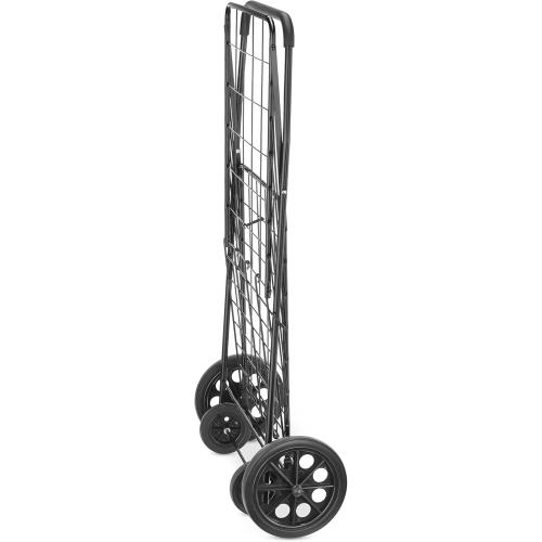 BLACK Whitmor Extra Large Utility Foldable Shopping Cart with Wheels, 100 Lb Capacity, Heavy Duty Grocery Cart with Steel Frame, Foam Handle, Rolling Collapsible Utility Trolley for Grocery, Laundry, Black