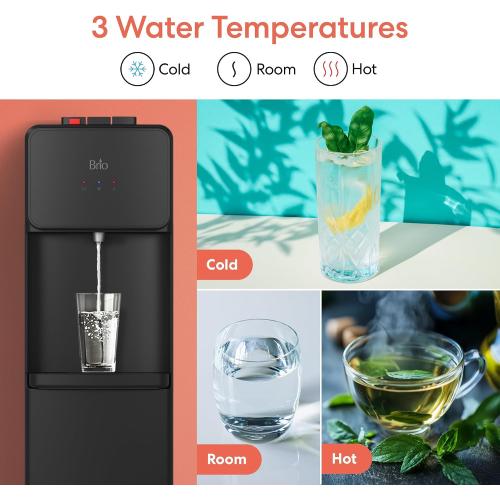 Brio 130 Series Bottom Load Water Cooler Dispenser for 5 Gallon Bottles, Hot, Room & Cold, Great for Home or Office, Child Safety Lock, Empty Bottle Alert, Energy Star 3.0, Black