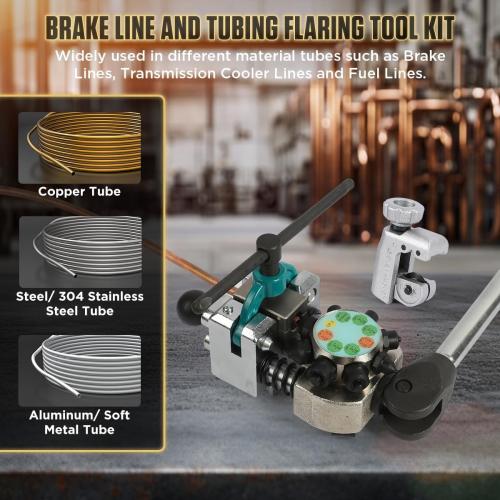 Professional Brake Line Flaring Tool Kit 45 Degree Flare, Single Flare, Bubble Flare, Double Flare for 3/16, 1/4, 5/16, 3/8, Brake Repair Brake Flaring Tools Brake Line and Tubing Flaring Tool