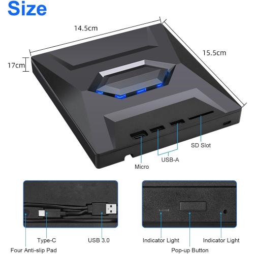 External CD DVD Drive Player Burner Writer for Laptop Desktop, 5 in1 External CD DVD Drive USB 3.0, DVD & CD-ROM  /-RW Disc Drive Player