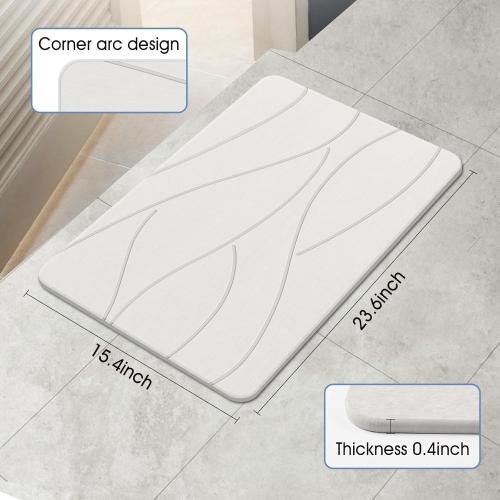 Stone Bath Mat Diatomaceous Earth Shower Mat Non-Slip Super Absorbent Diatomite Stone Bath Mats for Bathroom Floor Quick Drying Natural Easy to Clean(23.6''×15.4 White)