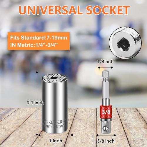 Universal Socket Set (7-19mm 11-32mm) Super Socket For Unscrew Any Bolt Tools with 3/8 1/2 Power Drill Adapters Super Sockets Multi-function Tool Gift for Dad, Husband and Men 4PCS