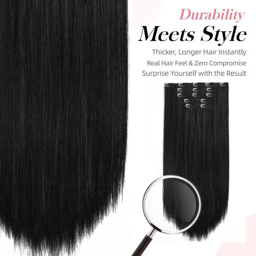 Natural Black Hair Extension Clips 26 Inch Long Invisible Straight Thick Synthetic Clip in Extensions Ins 5PCS Easy Installation Fake Soft Hairpieces for Women Weddings Party Daily Use 8.1 Oz