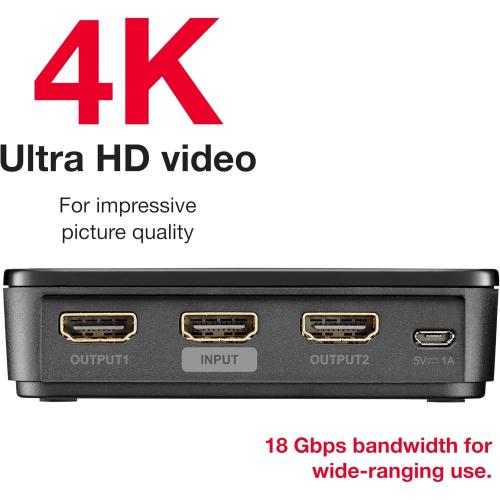 Rocketfish 2-Output HDMI Splitter with 4K at 60Hz and HDR Pass-Through - Dual HDMI Splitter with Easy Setup - HDMI Splitter Output Supports 2 HDMI Displays - Splitter with 4k & HDR Compatibility