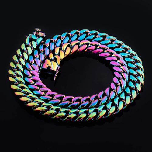 TOPGRILLZ Colorful Cuban Link Necklace 10,14mm Stainless Steel Solid Rainbow Gold Silver Hip Hop Miami Cuban Chunky Thick Chain Necklace For Men Women