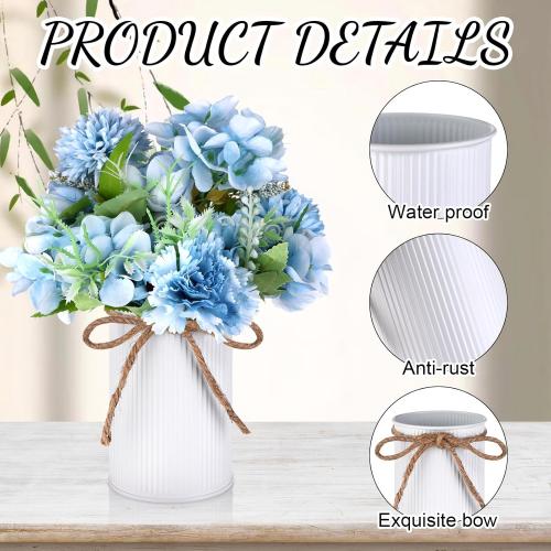 16 Pcs High Farmhouse Vase Decor 4.3 Metal Flower Vases Iron Rustic With Twine Small Bulk Centerpieces for Table Weddings Home Office Decoration Flower Arrangement (White)