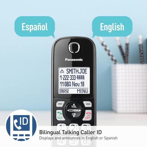 2Pack .. ..Panasonic Cordless Phone with Answering Machine, Advanced Call Block, Bilingual Caller ID and Easy to Read High-Contrast Display, Expandable System with 2 Handsets - KX-TGD833M (Metallic Black)