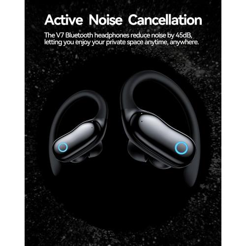 GNMN Active Noise Cancelling Ear Buds AI Translation Wireless Earbuds 96hrs Playback Bluetooth Headphones Dual Battery Display Stereo Bass Earphones with Earhooks Microphone for Sports/Runing/Workout