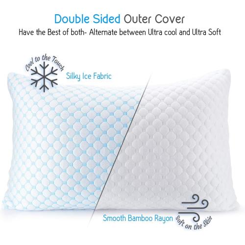 Clara Clark Cooling Pillows for Sleeping - Memory Foam Pillows - Luxury Gel Pillow with Reversible Cover Cool to Velvety - Breathable Bed Pillows for Side Sleepers - Queen - 18 x 26