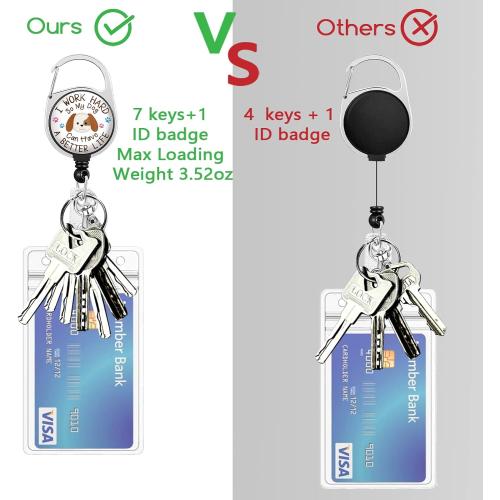 Cute Dog Badge Holder with Retractable Reel, Funny Id Card Badge Case with Carabiner Clip Heavy Duty, Vertical Card Name Tag Badge Protector Cover for Work Office Nurse Teacher Women Student Gifts