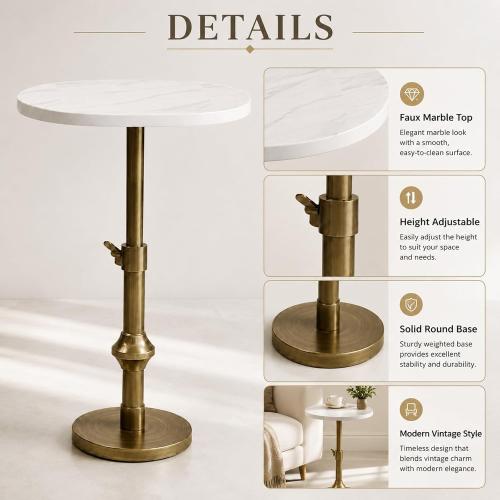 WHGBJA Adjustable Drink Table, Faux Marble Pedestal Side Table, 12“X30