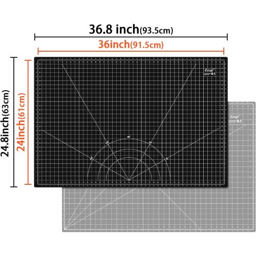 Ecraft Large Self Healing Cutting Mat: 24 x 36 Double Sided 5-Ply Hobby Mat, A1 Rotary Cutting Sewing Mat for Crafts, Fabric,Sewing,Quilting,Scrapbooking,Projects,Grey/Black