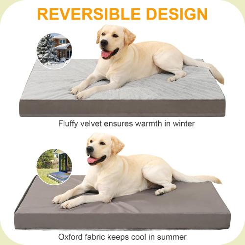 KSIIA Orthopedic Dog Bed Waterproof Dog Crate Bed for Extra Large Dogs deluxe Plush Washable with Egg Crate Foam & Removable Cover, Inch, Gray