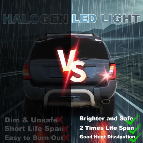 LED Tail Lights Assembly Fit for 1999-2004 Jeep Grand Cherokee Smoke Pair | Upgrade Full LED, Rear Tail Lamps Brake Stop Lights Daytime Running Light Turn Signal Reverse Backup Lights