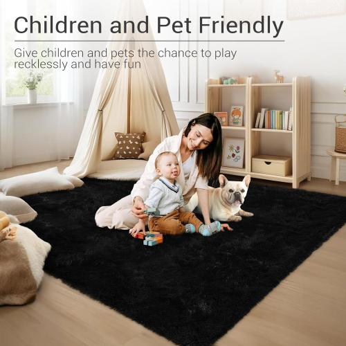 GarveeHome 9x12 Fluffy Area Rug- Shag Area Rug for Living Room, Shaggy Large Indoor Thick Living Room Carpet with Non-Slip Backing, Soft Plush Fuzzy Carpet for Bedroom, 9x12, Black