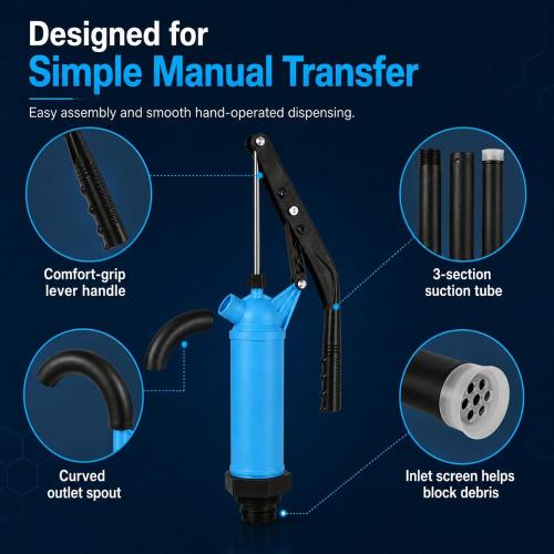 55 Gallon Drum Pump Plastic Hand Lever-Action Barrel Pump Fits 5-55 Gallon Drums - Transfers Motor Oil, Diesel, Lubricants, Kerosene, Gear Oil, Fuel, Water, Alcohol
