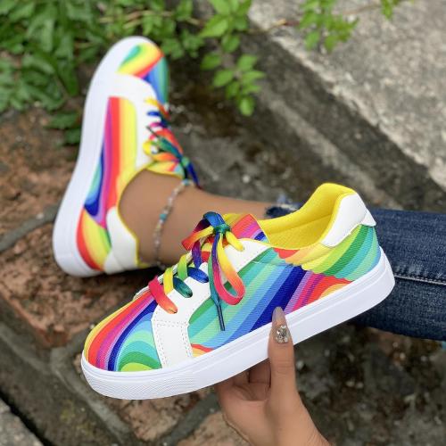 Rainbow Ombre White Sneakers for Women Casual Street Style Athletic Shoes with Gradient Design SIZE 11-11.5 WOMENS