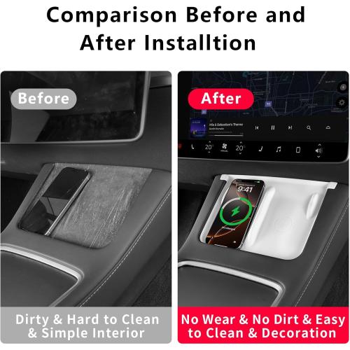 Temmis Center Console Wireless Charging Mat for Tesla Model 3 2021-2023 / Model Y 2021-2024, Anti-Slip Waterproof Silicone Phone Pad Cover for Model 3/Y (White)