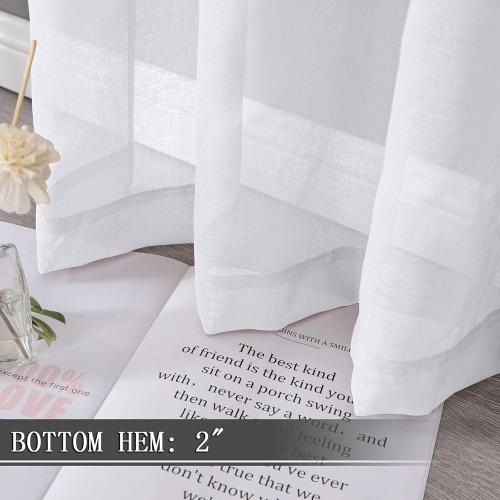 Tollpiz Short Sheer Curtains Linen Textured Bedroom Curtain Sheers Light Filtering Rod Pocket Voile Curtains for Living Room, 54 x 45 inches Long, White, Set of 2 Panels
