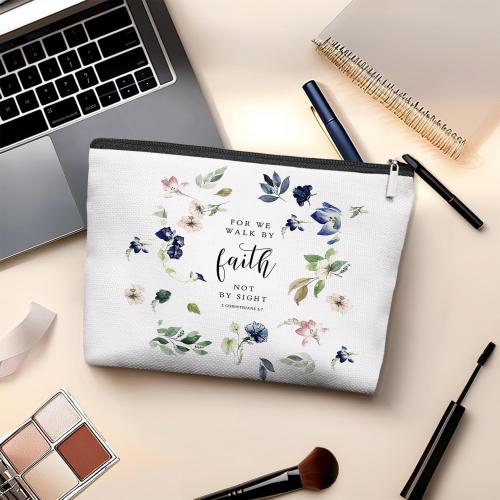 Christian Floral Makeup Bag, Christian Gifts for Women, Bible Scripture 1 Corinthians 5:7 Floral Cosmetic Bag, Religious Gifts Zipper Pouch Makeup Pouch