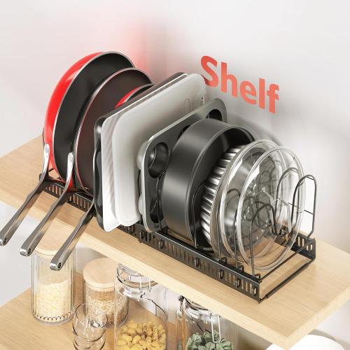 ORDORA Pots and Pans Organizer under Cabinet with Pan Holder: Expandable 11.8-22.8 Kitchen Cabinet Organizer Rack, 12 Adjustable Dividers Storage for Cookie Sheets, Cutting Boards & Lid Cookware