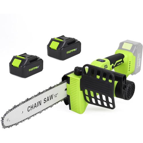 FASTPRO 12 Cordless Chainsaw, 20V 4.0Ah Brushless Chain Saw Kit with 2 Batteries and 2 Saw Chains, For Wood Cutting & Tree Trimming