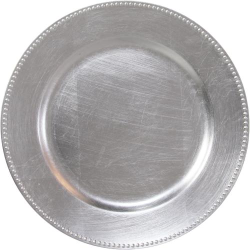 12 Pack 13 Silver Plastic Beaded Charger Plates - 12 pcs 13 Inch Round Wedding Party Decroation Metallic Charger Plates (Silver, 12)