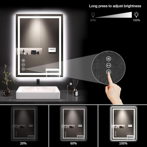 LOAAO 24X32 LED Bathroom Mirror with Lights, Anti-Fog, Dimmable, Backlit   Front Lit, Lighted Bathroom Vanity Mirror for Wall, Memory Function, Tempered Glass, Shatter-Proof, ETL Listed