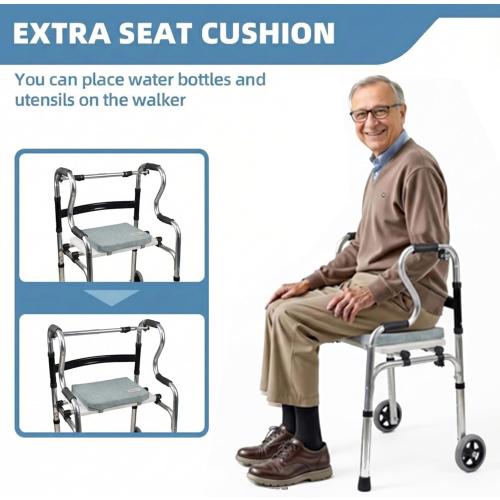 Walker Seat Sponge Cushion Universal Rest Seat Folding 250lb | universal walker seat, 3.3cm sponge cushion, 250lb capacity, tool-free install, bathing and outdoor dual use