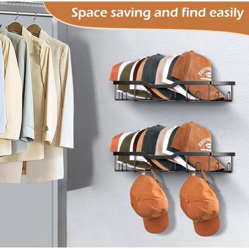 KEETDY Metal Hat Racks for Baseball Caps Wall Hat Organizer Fit 48 Caps Holder, 2 Packs Sturdy Wall Mounted Hat Storage Organizer, Black, Patent: US D1,041,201 S