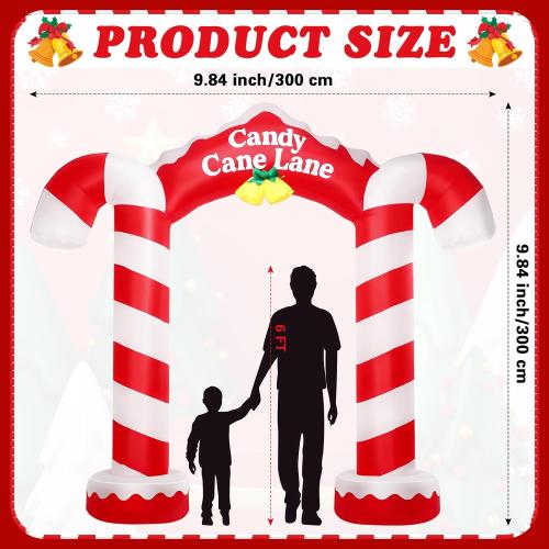 Soulchen 10ft 2025 Giant Candy Arch Inflatable Decoration Merry Christmas Arch Outdoor Decoration Built-in LED Light Blower Suitable for Indoor Outdoor Garden Yard Christmas Holiday Decor (Candy)