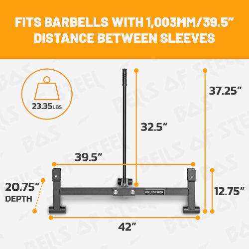 Bells of Steel Deadlift Jack 2.0 Premium Barbell Jack | Long Handle Deadlift Bar Jack | Bar Jack Durable Nylon Rollers for Easier Bar Centering | Protective UHMW Deadlift Stand, 800lb Capacity