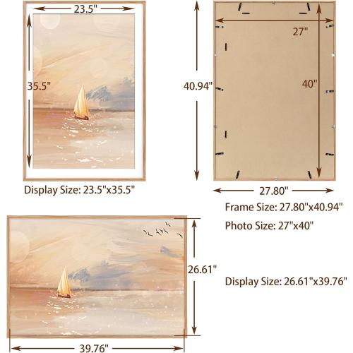 27x40 Picture Frame, Solid Oak Wood 27x40 Poster Frame for Wall, 27 x 40 Frame with Tempered Real Glass, 27x40 Frame with Mat for 24x36, Rustic Wooden 27x40 Art Frame, Natural Oak Color