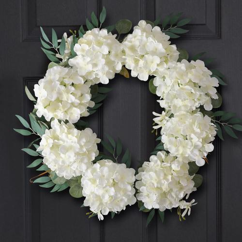 White Hydrangea Artificial Flowers Bulk, 20Pcs Silk Flower Heads with Stems