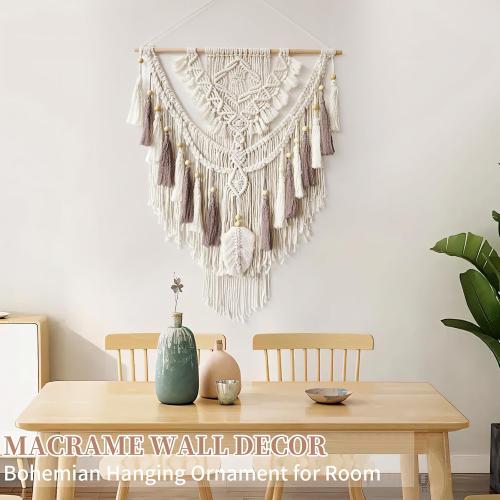 Lokeisna Macrame Wall Hanging, Woven Tapestry Beige & Dusty Rose Handmade Craft Macrame Wall Decor, Gallery & Nursery, Size 37.4” Lx27.5” W